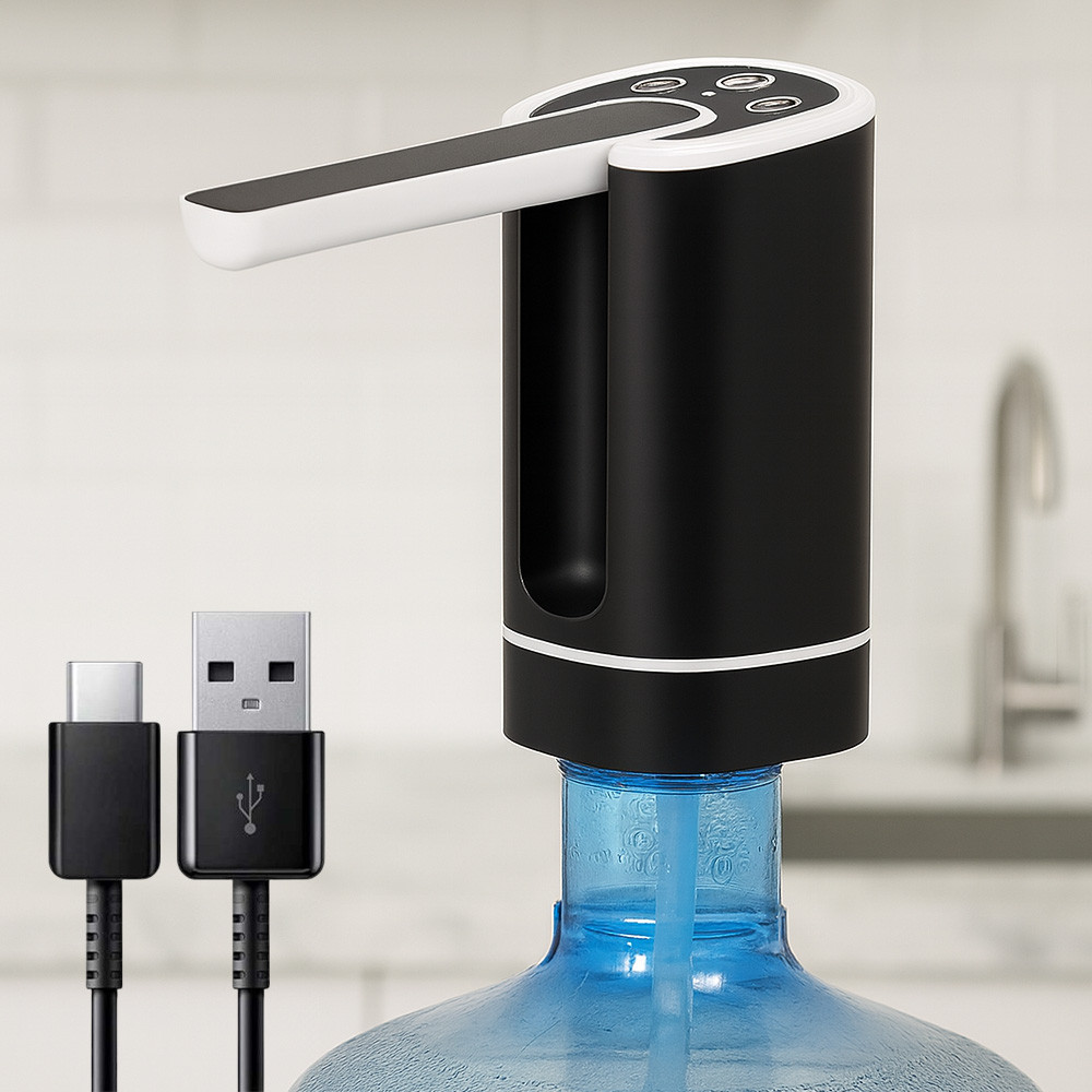 Електропомпа для води з живленням від USB Чорний, автоматичний диспенсер для бутля та розливання рідини, фото 1