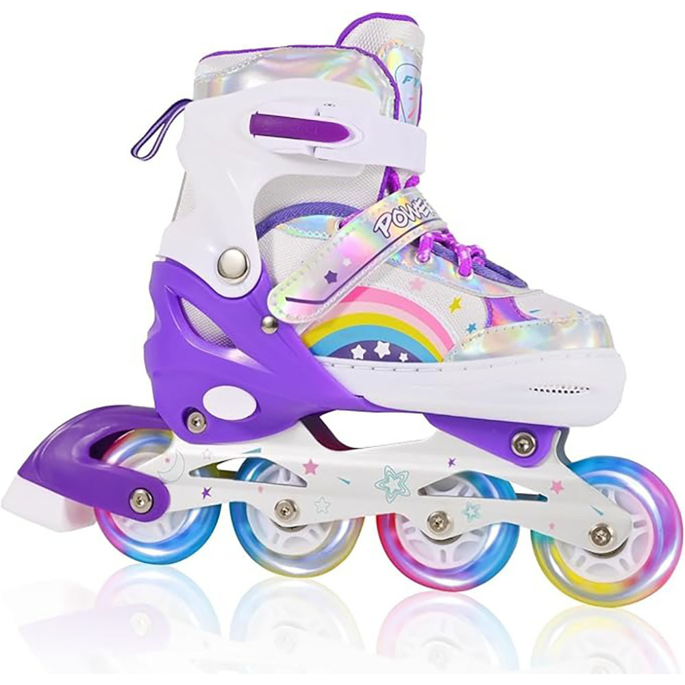 Розсувні ролики з підсвіткою фіолетові розмір 31-34 регульовані роликові ковзани для дітей, фото 1