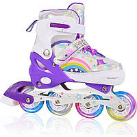 Розсувні ролики з підсвіткою фіолетові розмір 31-34 регульовані роликові ковзани для дітей