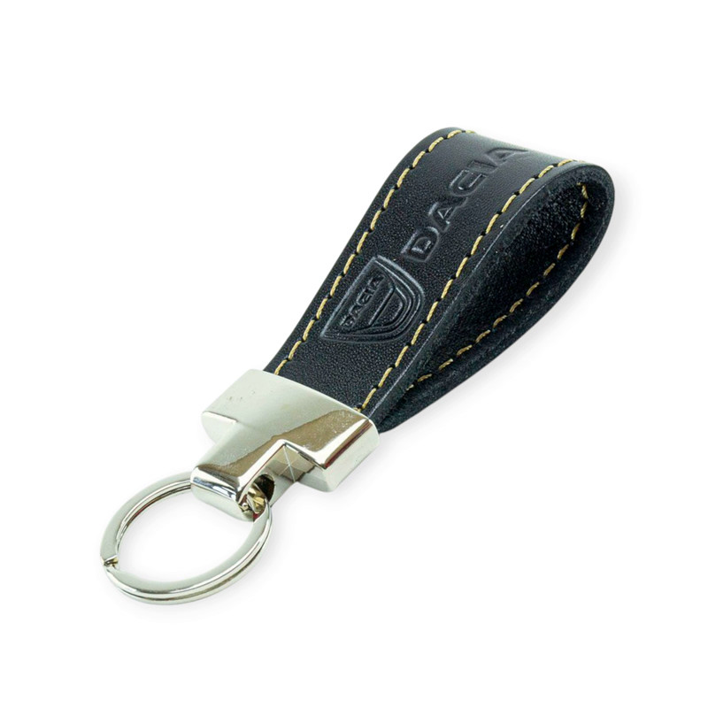 Брелок dacia шкіряний тиснений чорний, прострочений, метал. затискач, фото 1