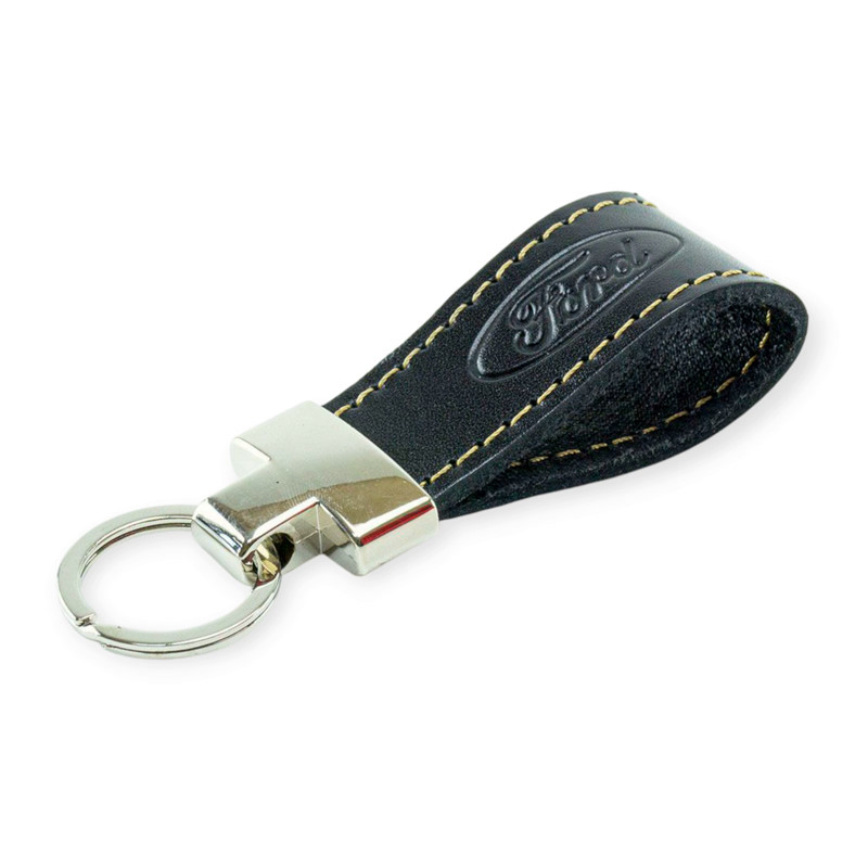 Брелок ford шкіряний тиснений чорний, прострочений, метал. затискач, фото 1