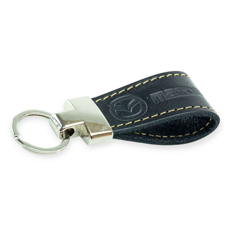 Брелок mazda шкіряний тиснений чорний, прострочений, метал. затискач, фото 1