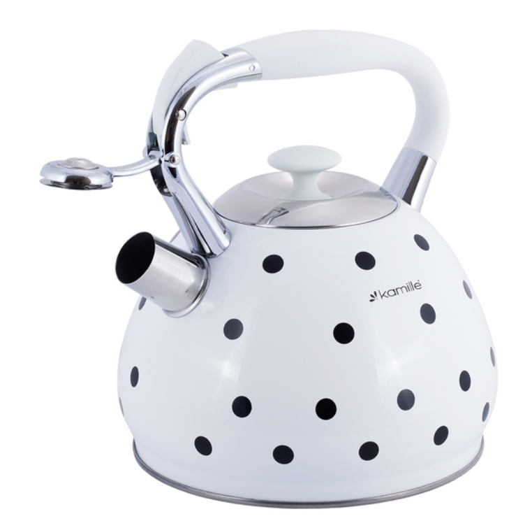 Чайник 3л із нержавіючої сталі зі свистком Kamille горох білий, фото 1