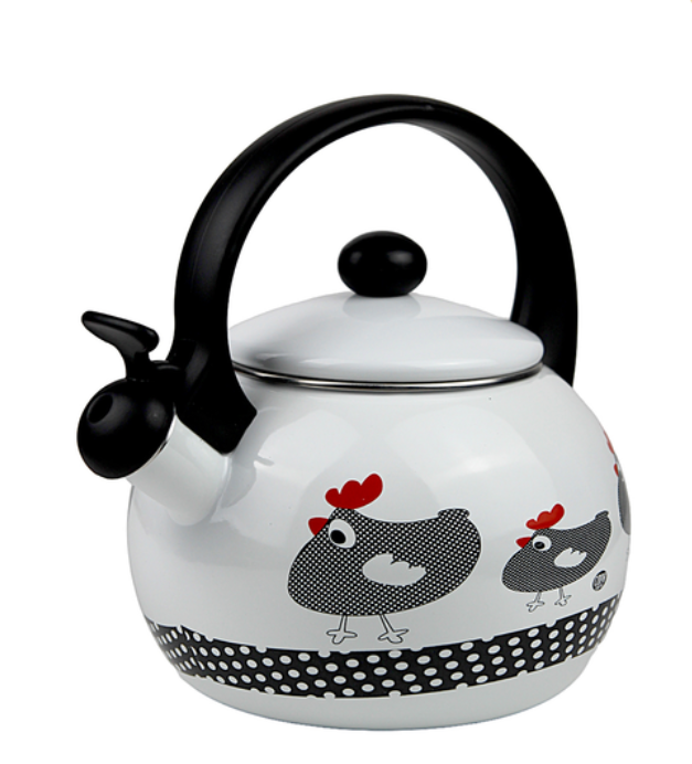 Чайник 2,2л емальований зі свистком Kamille із чорною ручкою пташки, фото 1