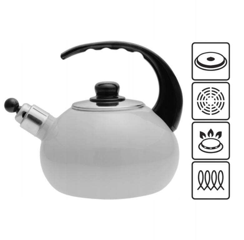 Чайник 2,5л емальований свистячий Kamille з чорною ручкою бакелітової сірий, фото 1