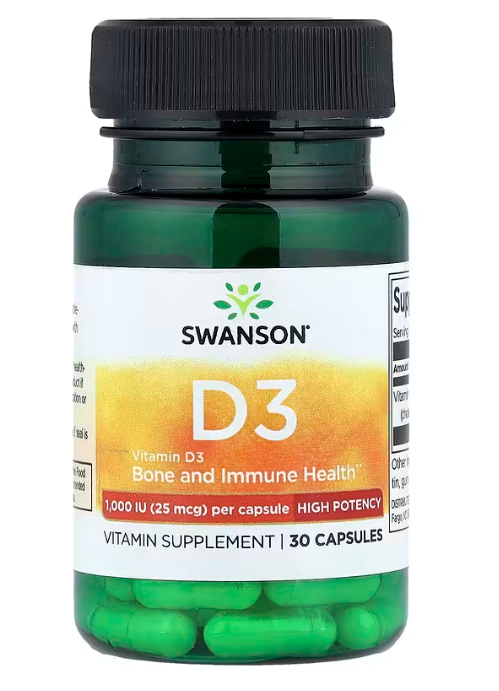 Vitamin D3 High Potency 25 мкг 1000 IU Swanson 30 капсул, фото 1