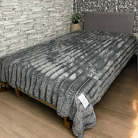 Велюровий плед Імператорський шарпей сірий 200х220 Євро покривало з мікрофібри (смужка 7см)