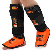 Захист гомілки та стопи дитячий Муай Тай, ММА, Кікбоксинг CORE BO-8544 XXS-M чорний-помаранчевий