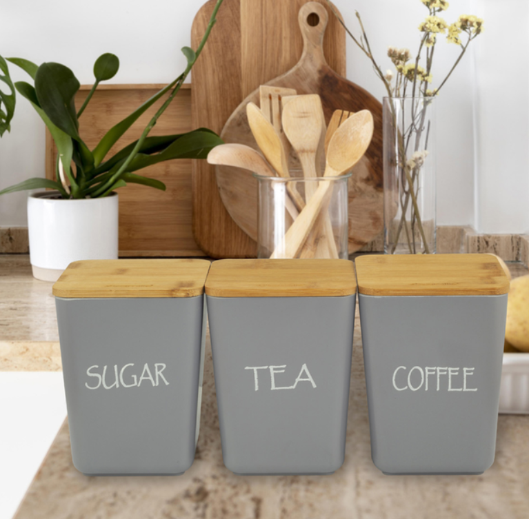 Набір ємностей для сипучих продуктів 3 шт Kamille із бамбукового волокна з кришками, фото 1