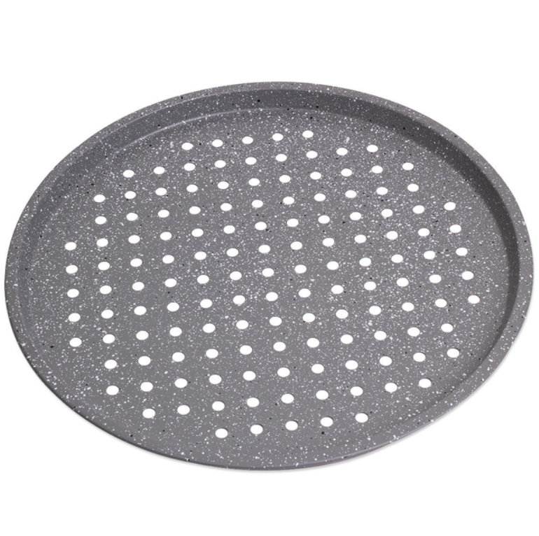 Форма для запікання піци з отворами Kamille 33 см із вуглецевої сталі з мармуровим покриттям, фото 1
