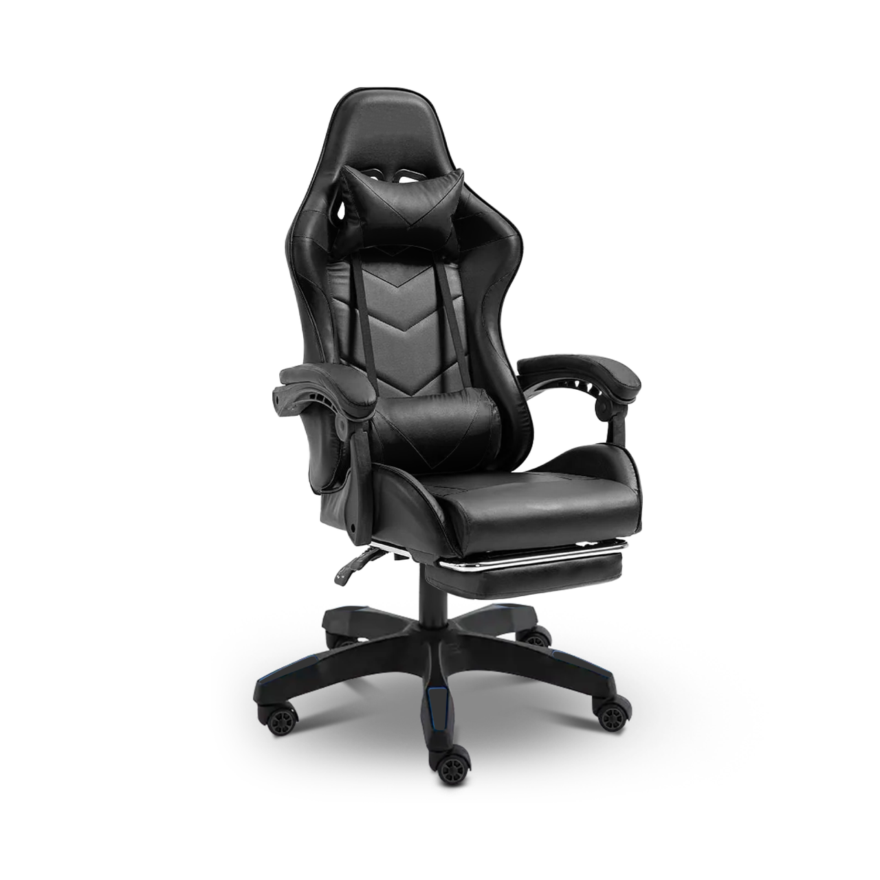 Геймерське ігрове крісло комп'ютерне 4Points GT з підставкою для ніг з подушками розкладне чорне, фото 1