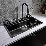 Кухонна мийка зі змішувачем Valeso 75*45 прямокутна з функцією Водоспад з глибокою чашею і PVD-покриттям, фото 2