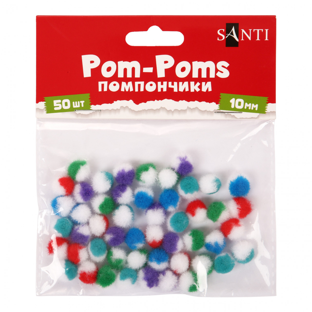 Помпони Santi двоколірні мікс 5 кольорів,d-10мм 50 шт/уп 955447