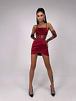 Вечірній атласний жіночий костюм корсет і перчатки з мереживом і міні спідниця Kb1873, фото 5