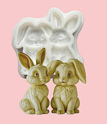 Силіконовий молд для шоколаду, зефіру та ін "Пара зайчат в 2Д форматіʼ