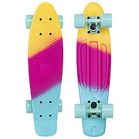 Пенні борд Penny Board круїзер пластиковий 22" FISH COLOR SK-402-10 жовтий-малиновий-м'ятний