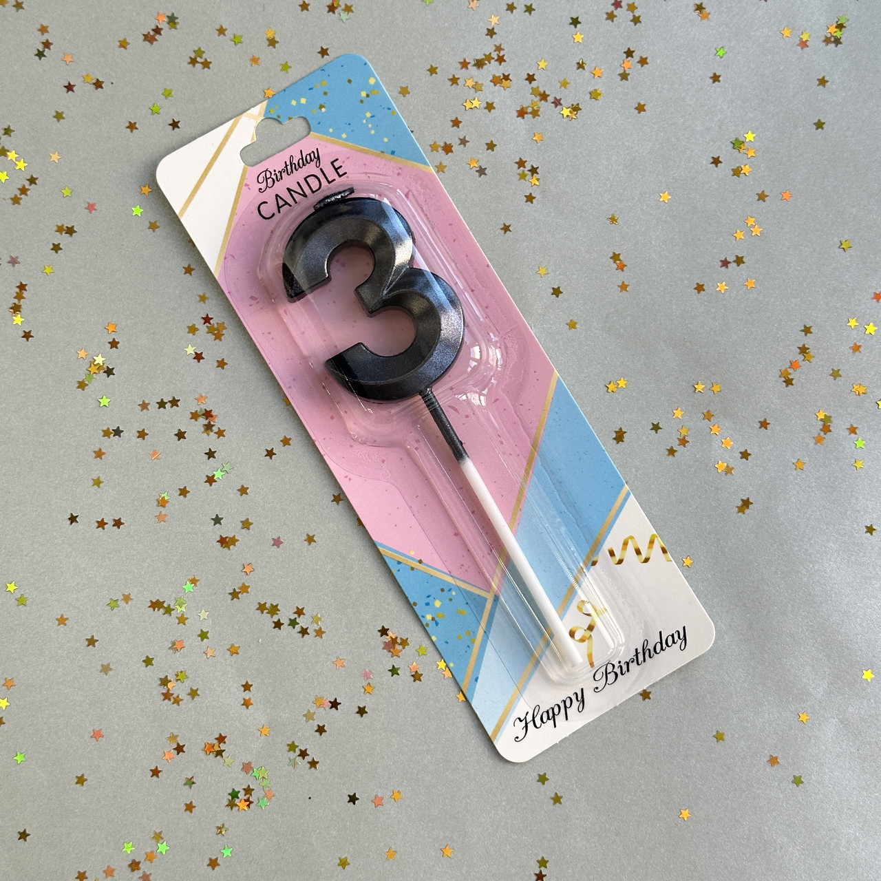 Свічка цифра 3 грані чорна, 11 см, фото 1