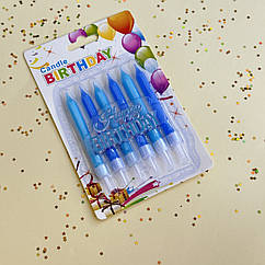 Свічки прямі Сині та блакитні з топером 6 шт, 10 см