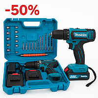 Мощный шуруповерт makita с двумя аккумуляторами 24 В 5 А·ч, набором инструментов, кейсом и насадками, ударным механизмом