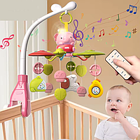 Музична дитяча карусель мобіль на ліжечко немовляти 2 кольори світло звук брязкальця таймер пульт bluetooth