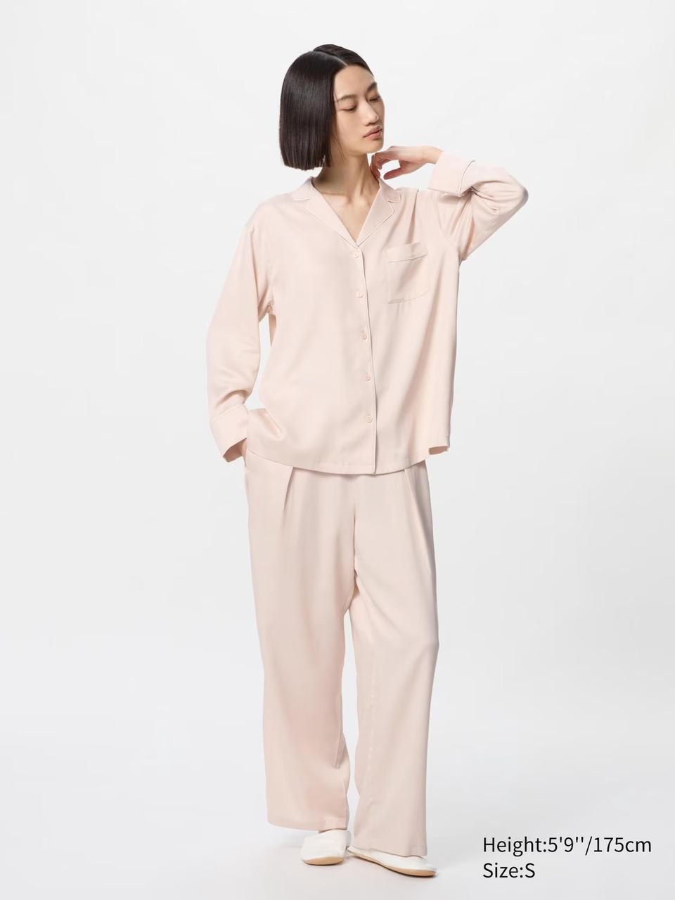 Комплект піжами Uniqlo з атласу: сорочка та штани 1159843041 (рожевий XXL), фото 1