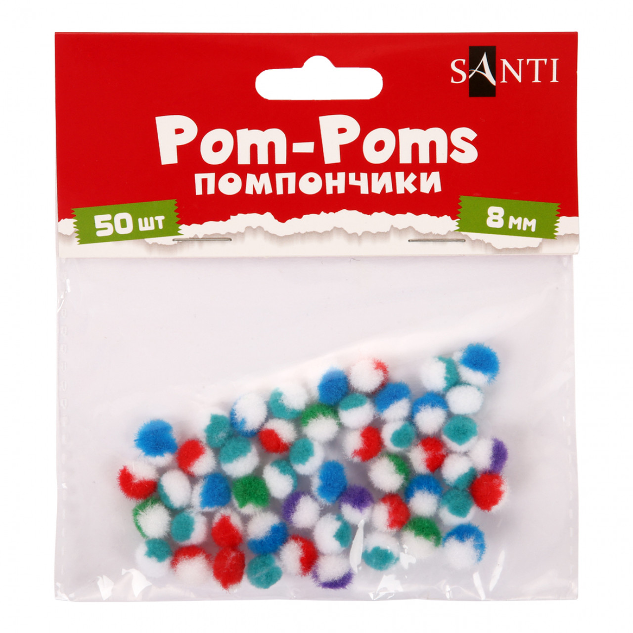 Помпони Santi двоколірні мікс 5 кольорів,d-8 мм 50 шт/уп 955446