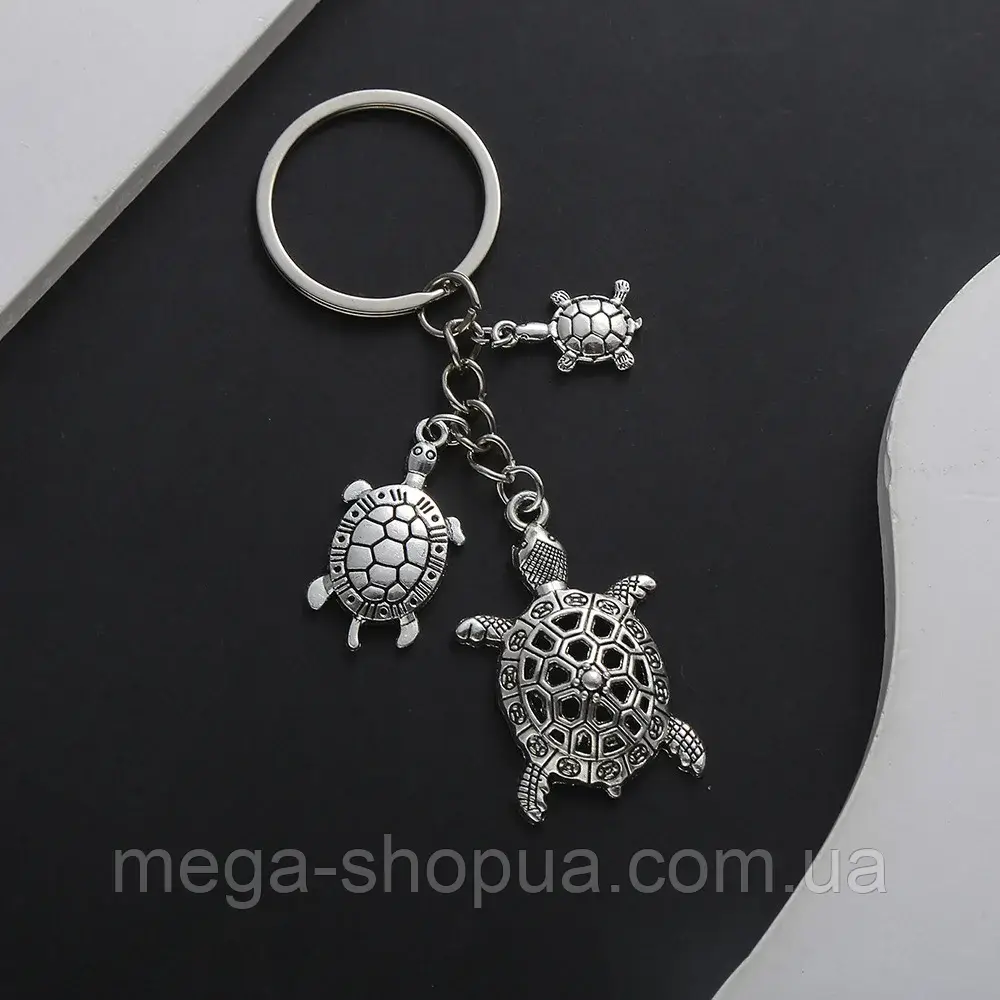 Брелок для ключів, сумок, рюкзаків "Черепаха, черепахи, черепашки" Сріблястий, фото 1