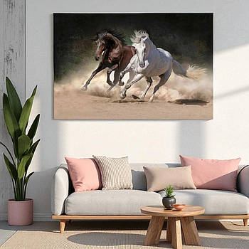 Картина Пара коней Красиві коні, що біжать Настінний декор для дому Друк на полотні 60х40см