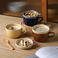 Керамічна чашка з кришкою котик 300 мл кухоль з вушками та малюнком котів