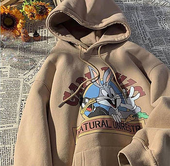 Худі жіноче оверсайз з тринитки на флісі з принтом (Норма)