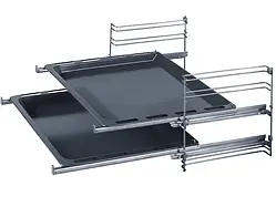 Телескопічна направляюча Siemens HZ438201 2 рівнева система висування для духової шафи, виготовлена з нержавіючої сталі.