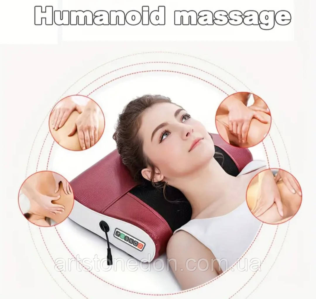 Масажна подушка 6-в-1 з підігрівом – для шиї, спини, ніг, попереку та живота, фото 1