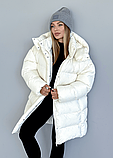 Жіночий подовжений пуховик молочного кольору Максі 01226, фото 3