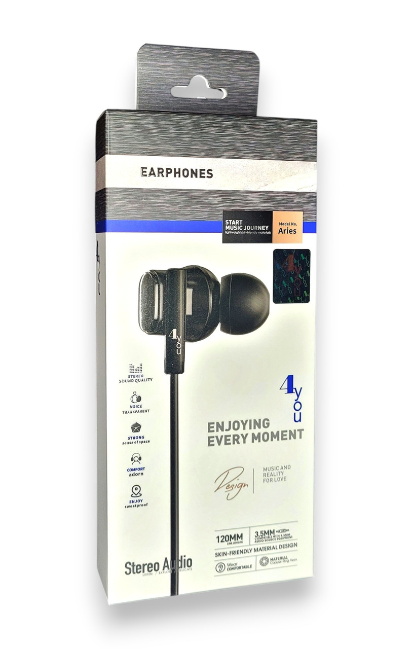 Навушники дротові 4you ARIES (круглий шнур, 1.2m) black