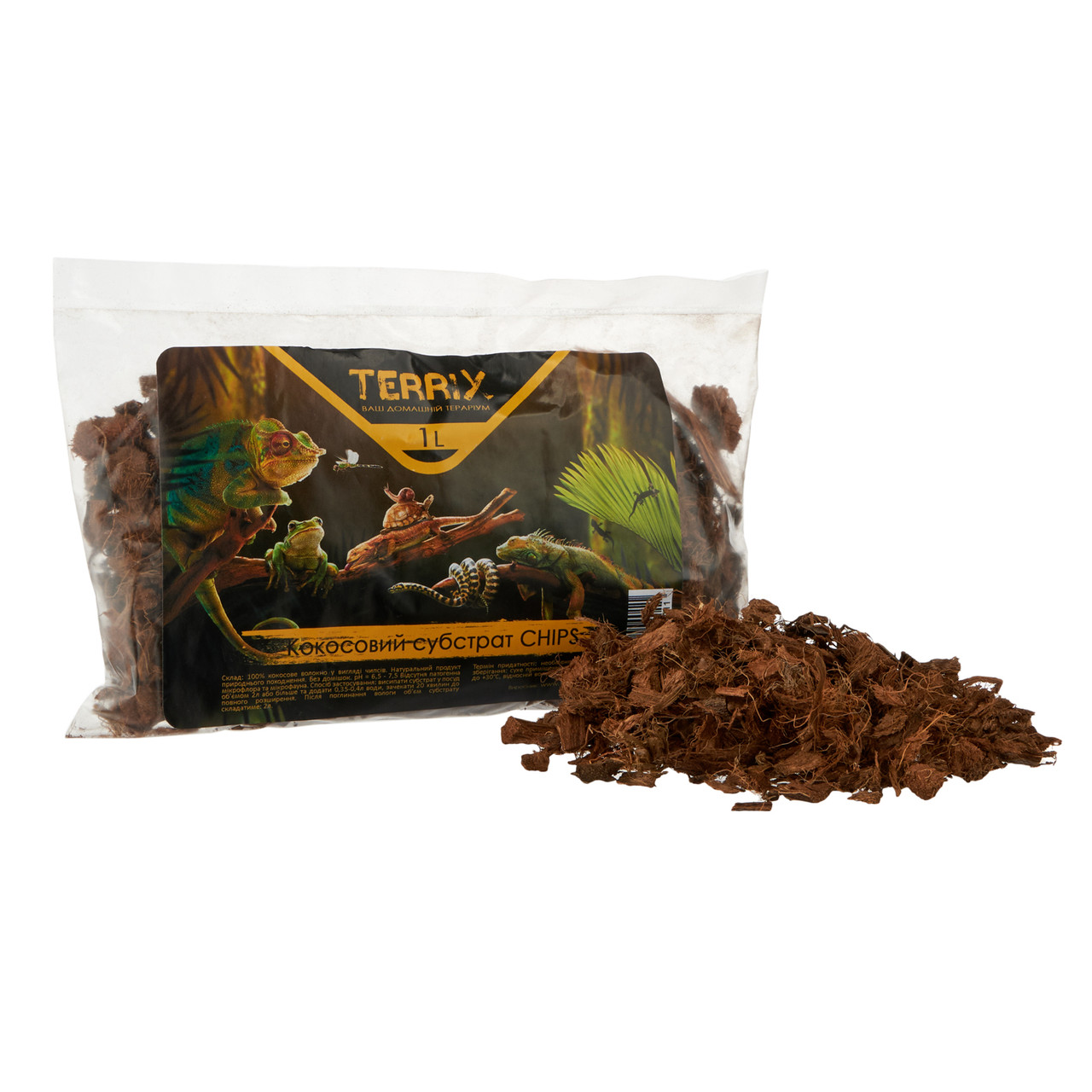 Кокосовий субстрат для тераріуму TerriX CHIPS кокос крупний чіпси 1 л, фото 1
