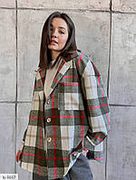 Куртка-сорочка жіноча кашемірова прогулянкова молодіжна стильна картата вільного фасону оверсайз
