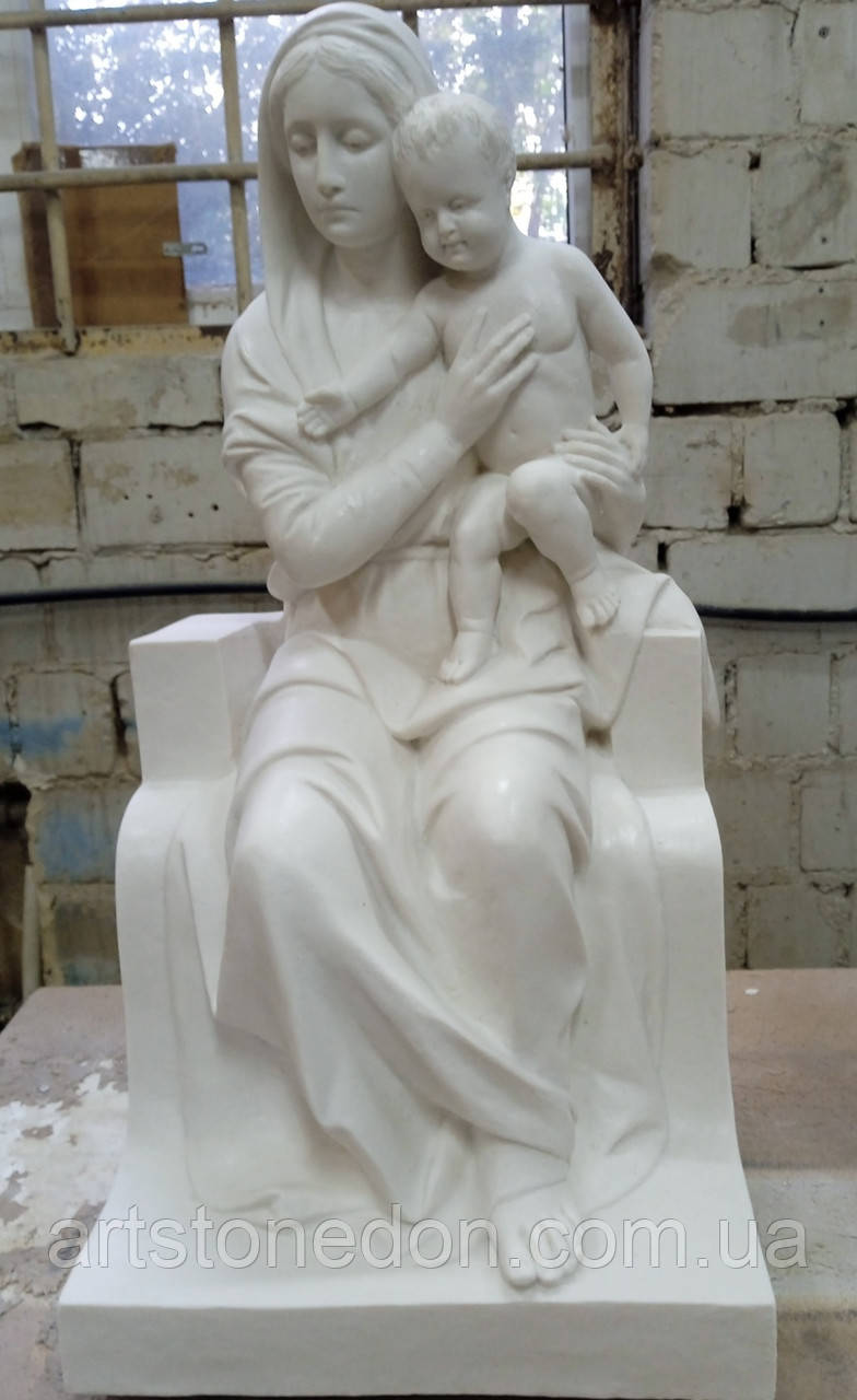 Скульптура з мармуру Мадонна з дитиною 60 см, фото 1