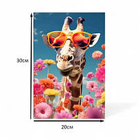 Яскрава картина Веселий жираф в окулярах Настінний декор в дитячу Фотодрук на полотні 30х20см, фото 3