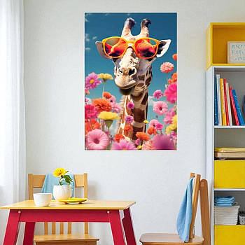Яскрава картина Веселий жираф в окулярах Настінний декор в дитячу Фотодрук на полотні 30х20см