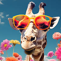 Яскрава картина Веселий жираф в окулярах Настінний декор в дитячу Фотодрук на полотні 30х20см, фото 2