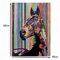 Абстрактна картина Яскравий кінь Креативний декор у сучасний інтер'єр Фотодрук на полотні 60х40см, фото 4