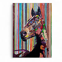 Абстрактна картина Яскравий кінь Креативний декор у сучасний інтер'єр Фотодрук на полотні 60х40см, фото 2