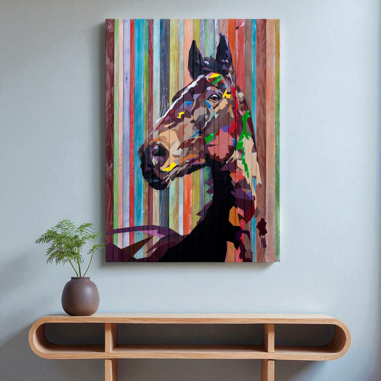 Абстрактна картина Яскравий кінь Креативний декор у сучасний інтер'єр Фотодрук на полотні 60х40см, фото 1