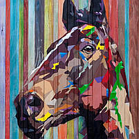 Абстрактна картина Яскравий кінь Креативний декор у сучасний інтер'єр Фотодрук на полотні 60х40см, фото 3