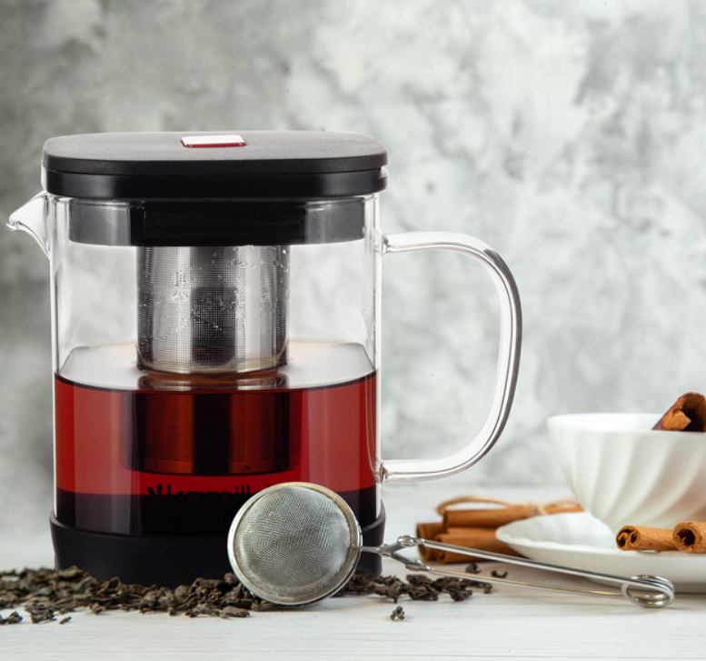 Скляний чайник для заварювання 1000 мл Kamille зі знімним ситечком термостійкий, фото 1