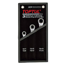 Набір ключів накидних із подвійною тріскачкою 72 зубці Pro-Series 3 шт 8-19 мм TOPTULPRO GPAQ0301