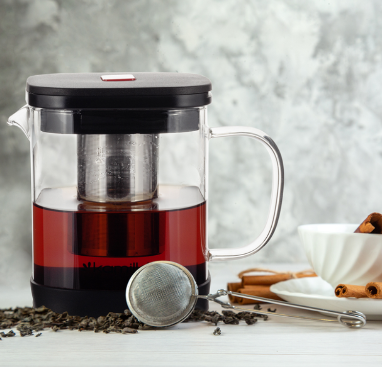 Скляний чайник для заварювання 600 мл Kamille зі знімним ситечком термостійкий, фото 1