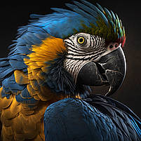 Стильна картина Папуга на темному чорному фоні Настінний декор у сучасному інтер'єрі 60х33см, фото 4