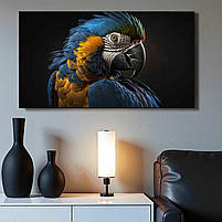 Стильна картина Папуга на темному чорному фоні Настінний декор у сучасному інтер'єрі 60х33см, фото 3