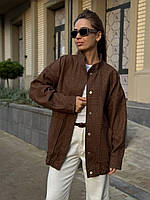 Стильний молодіжний бомбер жіночий шоколад бежевий 42-46